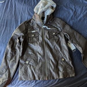 Brown Hooded Jacket with Sherpa Lining